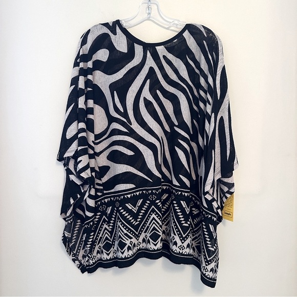 Joseph Ribkoff NWT Black Tan Zebra Aztec Print Poncho Top Size 10 - Picture 3 of 9